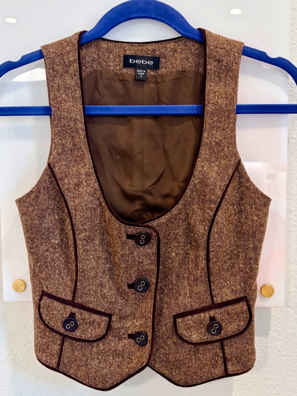 BEBE Brown/Tan Tailored Tweed Vest Jacket